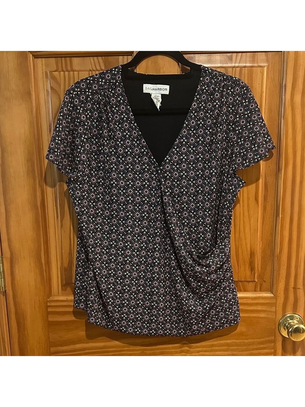 Sag Harbor Black and Pink Patterned Blouse
